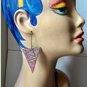 Artisan Handmade Whimsical Pink and gold Geometric leather statement earrings